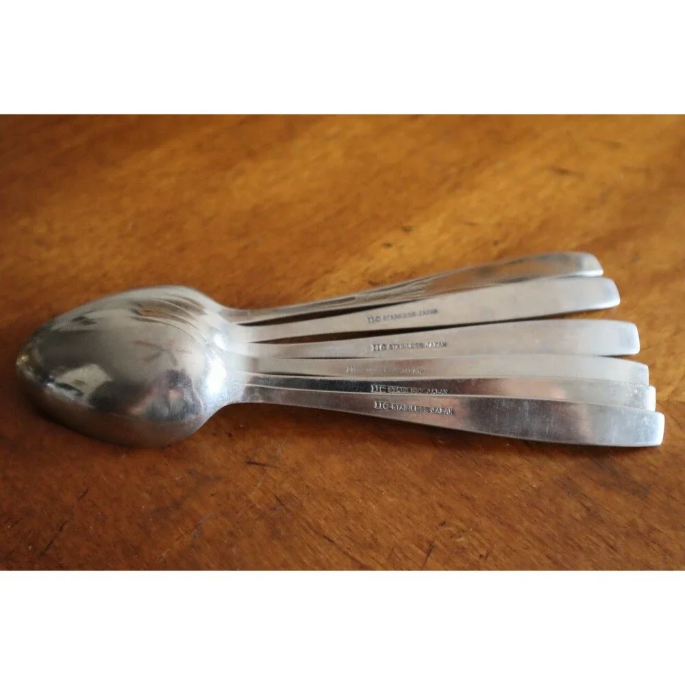 Lot 6x Imperial International IIC DAVOS Stainless Black Floral Teaspoon 6.4